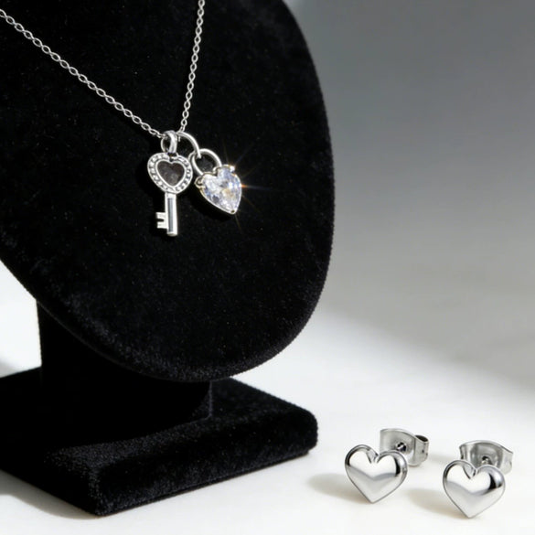 Wholesale Stainless Steel Heart And Drop Bell Pattern Electroplated Jewelry Set For Women Including Necklace And Earrings