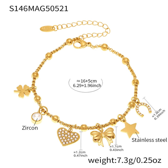 Wholesale Stainless Steel Heart Bow Geometric Jewelry Electroplated Women's Bracelet