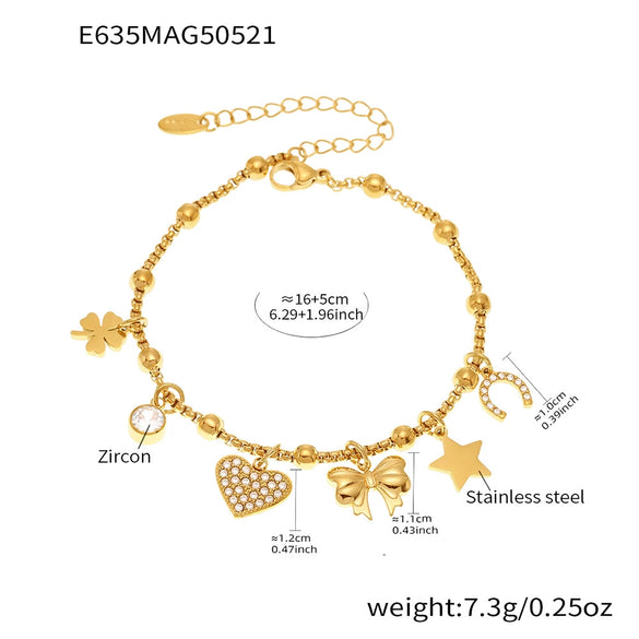 Wholesale Stainless Steel Heart Bow Geometric Jewelry Electroplated Women's Bracelet