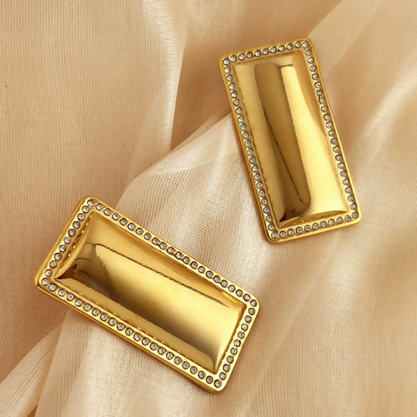 Wholesale Stainless Steel Heart Geometric Inlaid Rectangular Earrings With Electroplating For Couple Style