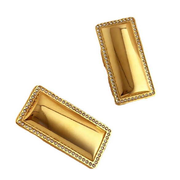 Wholesale Stainless Steel Heart Geometric Inlaid Rectangular Earrings With Electroplating For Couple Style