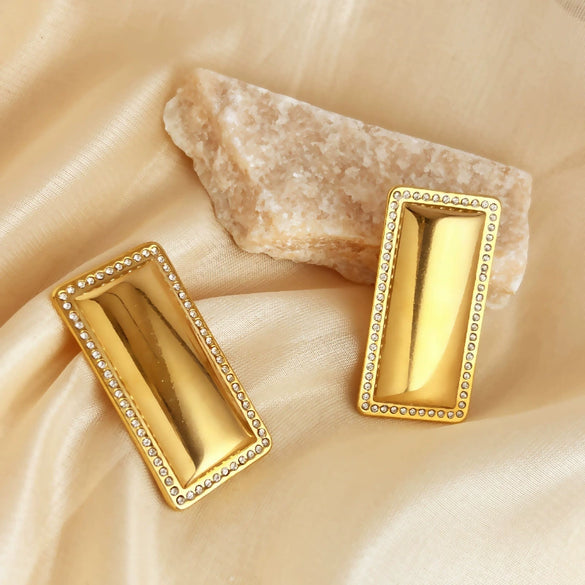 Wholesale Stainless Steel Heart Geometric Inlaid Rectangular Earrings With Electroplating For Couple Style