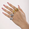 Wholesale Stainless Steel Heart Geometric Pattern Double Love Handinlaid Colorful Zircon Ring Pvd Electroplated For Women