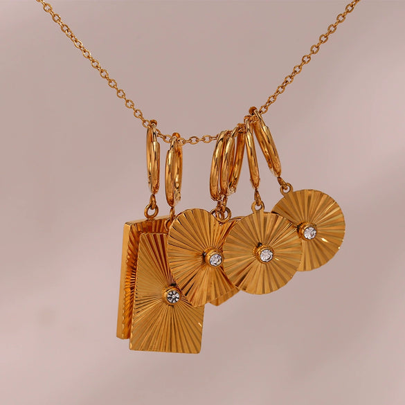 Wholesale Stainless Steel Heart Geometric Pattern Electroplated Pendant Earrings For Women