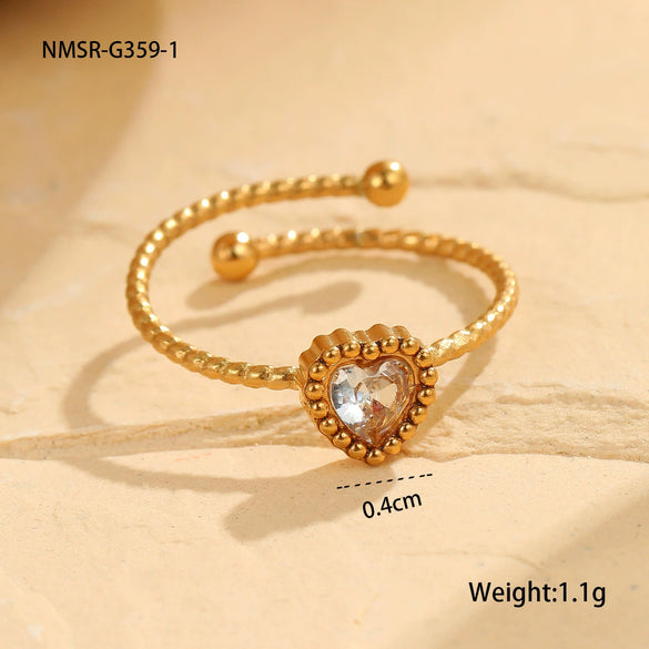 Wholesale Stainless Steel Heart Inlaid Zircon Ring With Electroplating Elegant Retro Style For Women