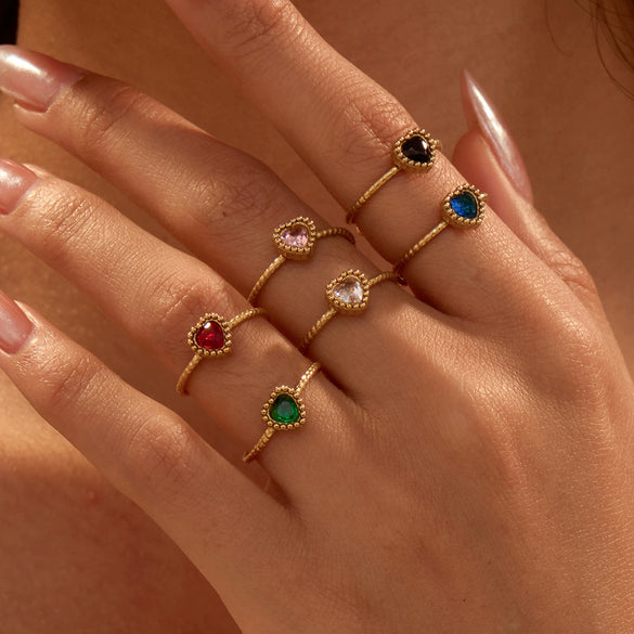 Wholesale Stainless Steel Heart Inlaid Zircon Ring With Electroplating Elegant Retro Style For Women