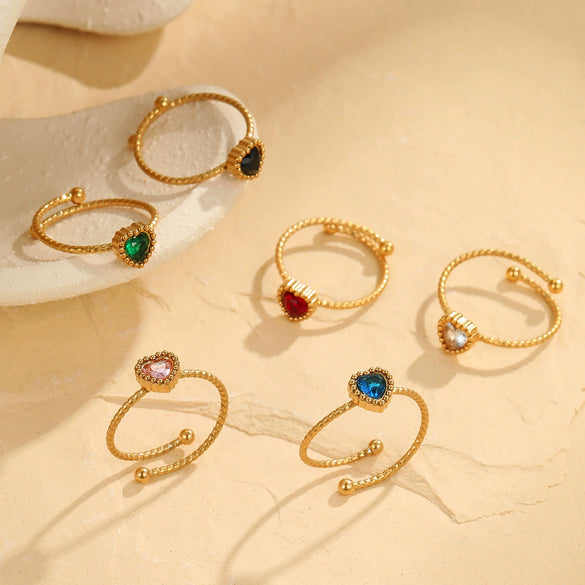 Wholesale Stainless Steel Heart Inlaid Zircon Ring With Electroplating Elegant Retro Style For Women
