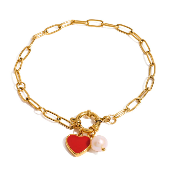 Wholesale Stainless Steel Heart Pendant Bracelet With Electroplating For Women