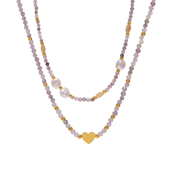 Wholesale Stainless Steel Heart Pendant Geometric Pattern Electroplated Women's Necklace