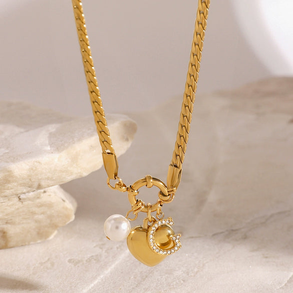 Wholesale Stainless Steel Heart Pendant Necklace With Electroplating Treatment