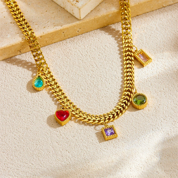 Wholesale Stainless Steel Heart Pendant Necklace With Geometric Pattern Goldplated For Women