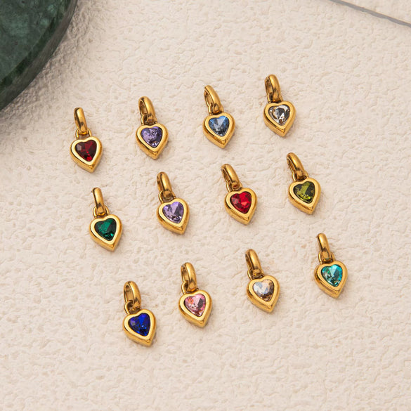 Wholesale Stainless Steel Heart Pendant Necklace With Mixed Gemstone Setting And Electroplating For Women