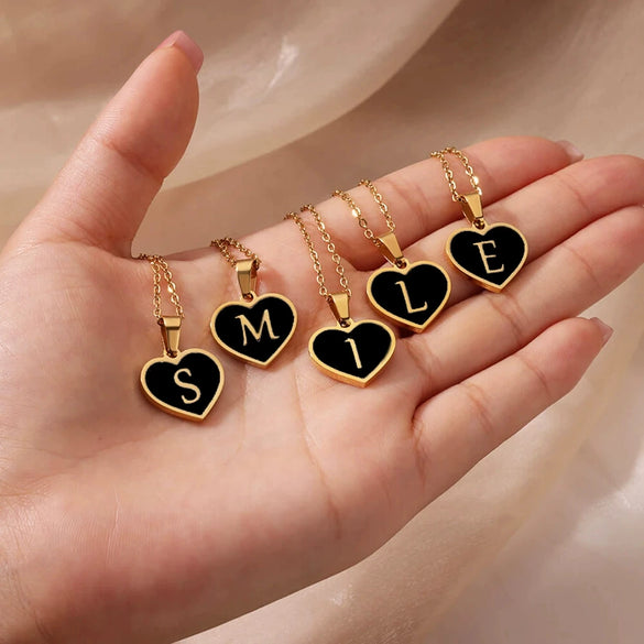 Wholesale Stainless Steel Heart Pendant Necklace With Oil Dripping Design And Letter Pattern Retro Style