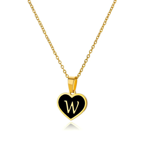 Wholesale Stainless Steel Heart Pendant Necklace With Oil Dripping Design And Letter Pattern Retro Style