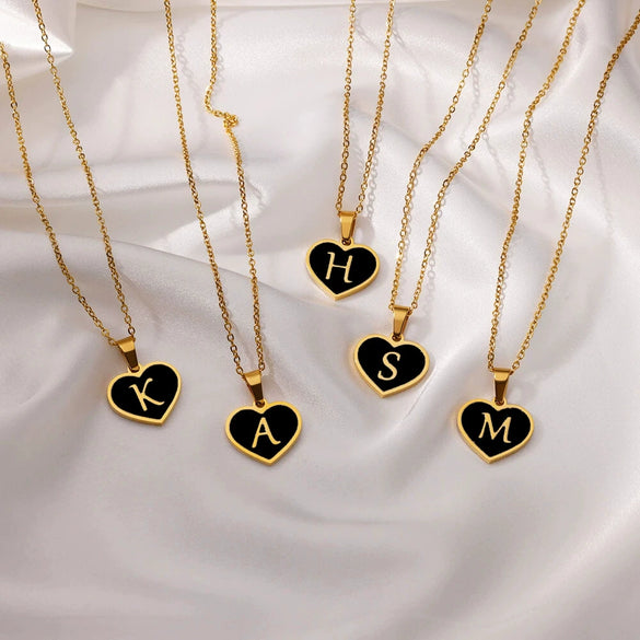 Wholesale Stainless Steel Heart Pendant Necklace With Oil Dripping Design And Letter Pattern Retro Style