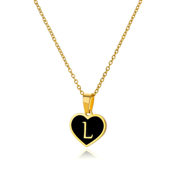 Wholesale Stainless Steel Heart Pendant Necklace With Oil Dripping Design And Letter Pattern Retro Style