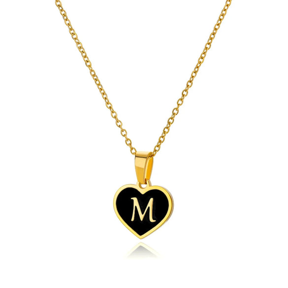 Wholesale Stainless Steel Heart Pendant Necklace With Oil Dripping Design And Letter Pattern Retro Style