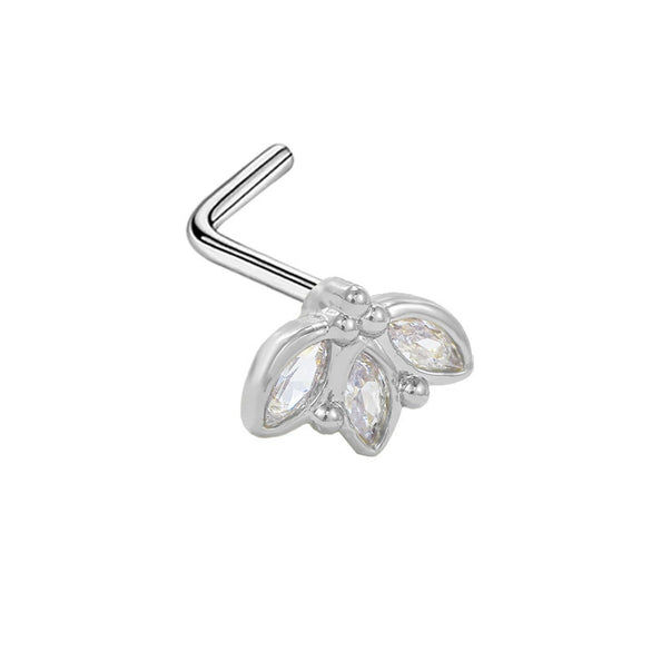 Wholesale Stainless Steel Heart Puncture Nose Ring With Diamond Design