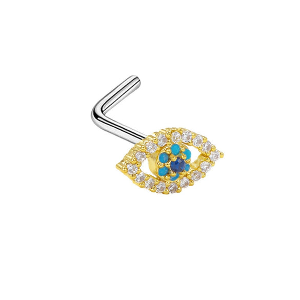 Wholesale Stainless Steel Heart Puncture Nose Ring With Diamond Design