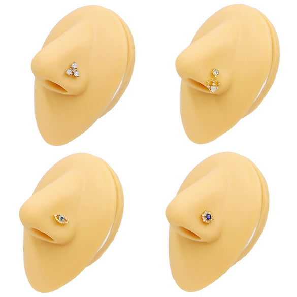 Wholesale Stainless Steel Heart Puncture Nose Ring With Diamond Design