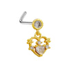 Wholesale Stainless Steel Heart Puncture Nose Ring With Diamond Design