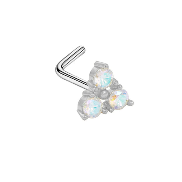 Wholesale Stainless Steel Heart Puncture Nose Ring With Diamond Design