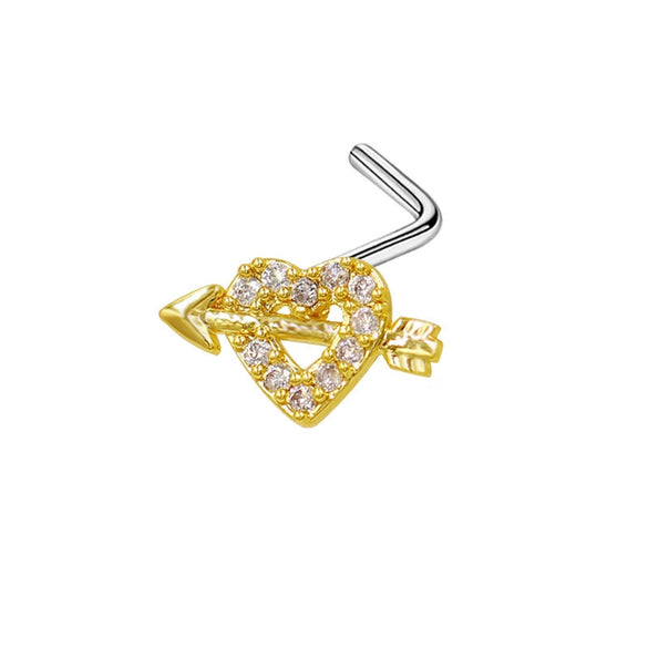 Wholesale Stainless Steel Heart Puncture Nose Ring With Diamond Design