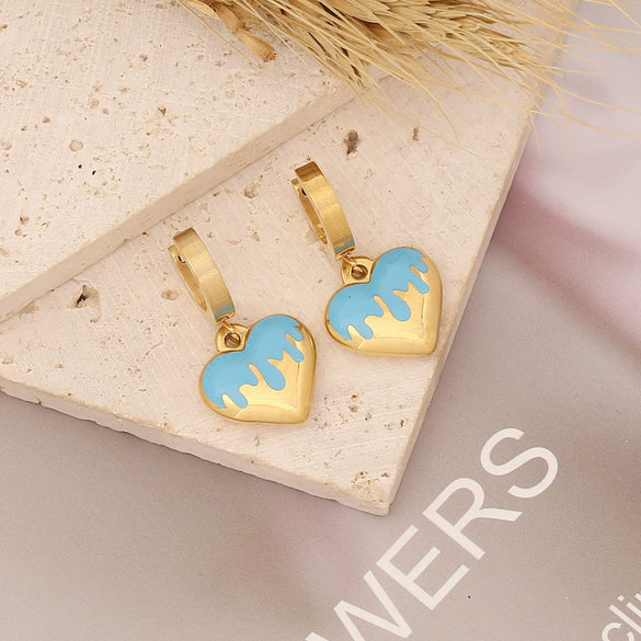 Wholesale Stainless Steel Heart Retro Earrings With Dripping Oil Treatment For Women
