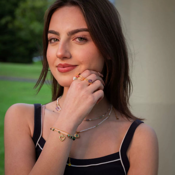 Wholesale Stainless Steel Heart Shape Beaded Pendant Bracelet With 18K Gold Electroplating For Women