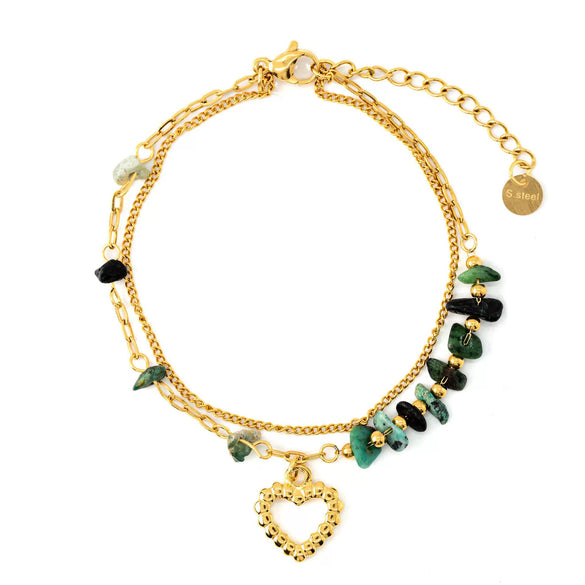 Wholesale Stainless Steel Heart Shape Beaded Pendant Bracelet With 18K Gold Electroplating For Women