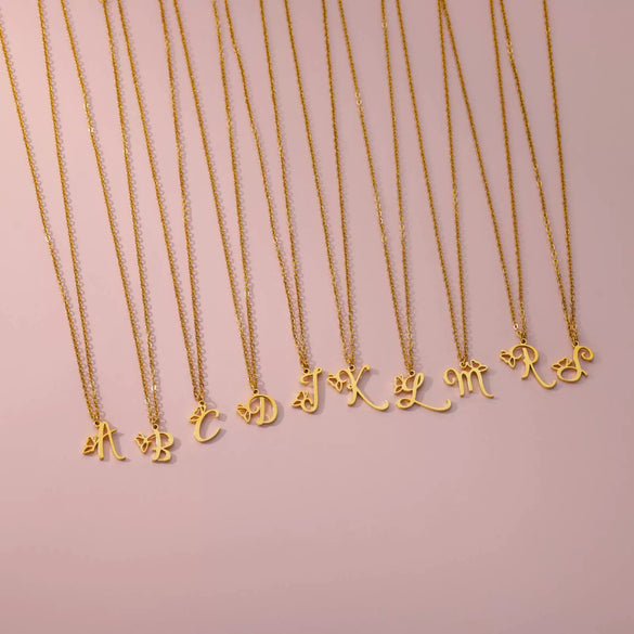 Wholesale Stainless Steel Heart Shape Butterfly Alphabet Necklace With Electroplating Treatment
