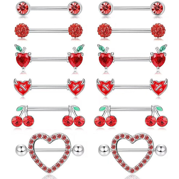 Wholesale Stainless Steel Heart Shape Diamond Set Body Piercing Jewelry Suit For Women