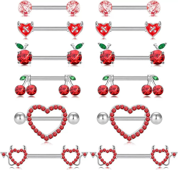 Wholesale Stainless Steel Heart Shape Diamond Set Body Piercing Jewelry Suit For Women