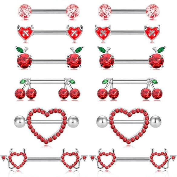 Wholesale Stainless Steel Heart Shape Diamond Set Body Piercing Jewelry Suit For Women