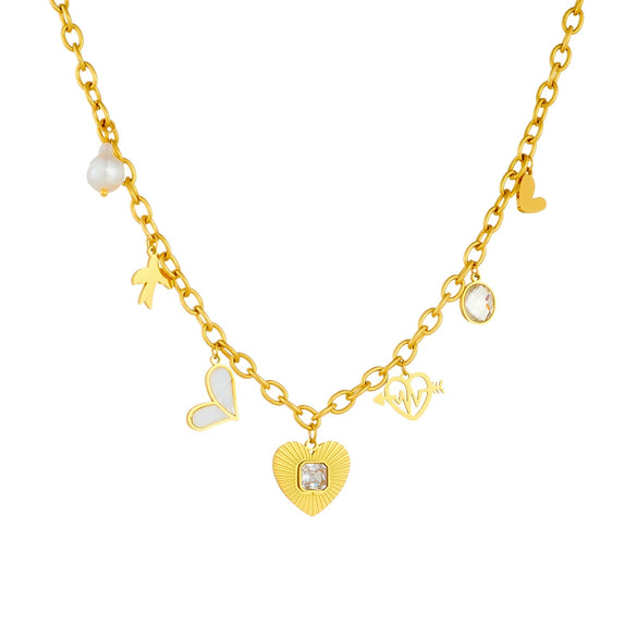 Wholesale Stainless Steel Heart Shape Diamondencrusted Love Pendant O Word Chain Necklace With Electroplating And Fashion Design