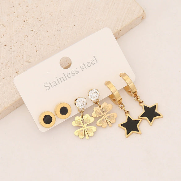 Wholesale Stainless Steel Heart Shape Dripping Oil Fashion Lovely Women's Flower Earrings