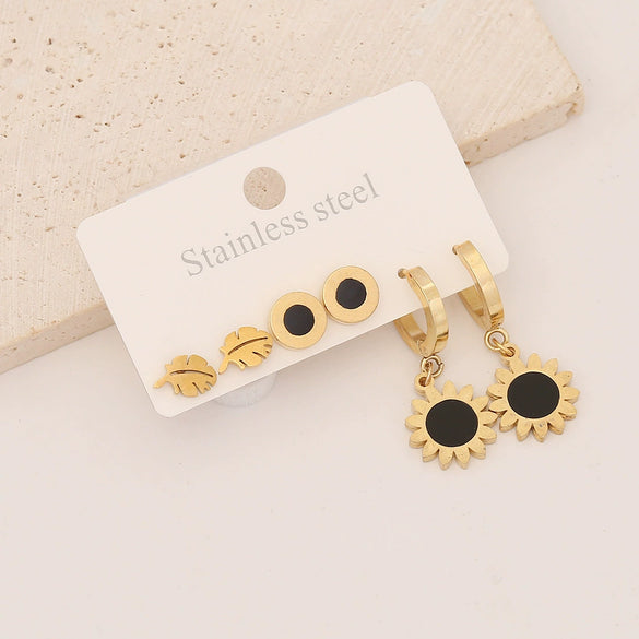 Wholesale Stainless Steel Heart Shape Dripping Oil Fashion Lovely Women's Flower Earrings