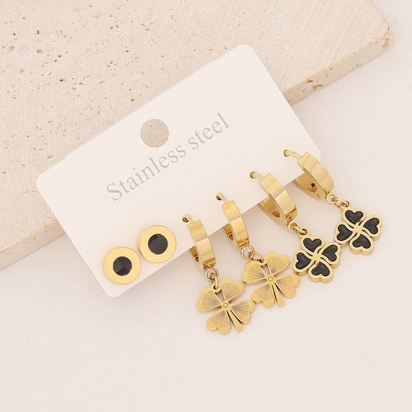 Wholesale Stainless Steel Heart Shape Dripping Oil Fashion Lovely Women's Flower Earrings