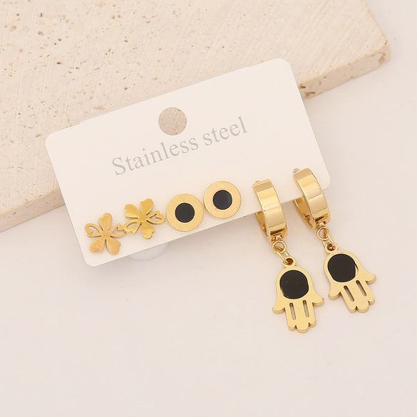 Wholesale Stainless Steel Heart Shape Dripping Oil Fashion Lovely Women's Flower Earrings