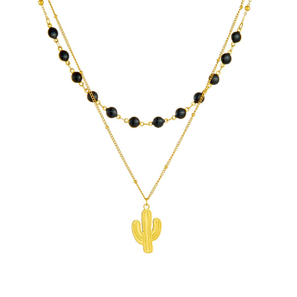 Wholesale Stainless Steel Heart Shape Electroplated Doublelayer Necklace For Women With Oil Dropping And Sun And Moon Painted Patterns