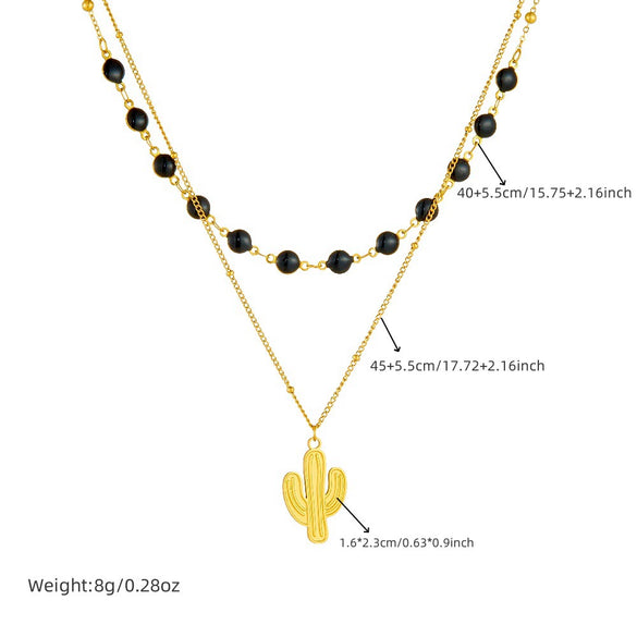 Wholesale Stainless Steel Heart Shape Electroplated Doublelayer Necklace For Women With Oil Dropping And Sun And Moon Painted Patterns