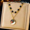 Wholesale Stainless Steel Heart Shape Electroplated Doublelayer Necklace For Women With Oil Dropping And Sun And Moon Painted Patterns