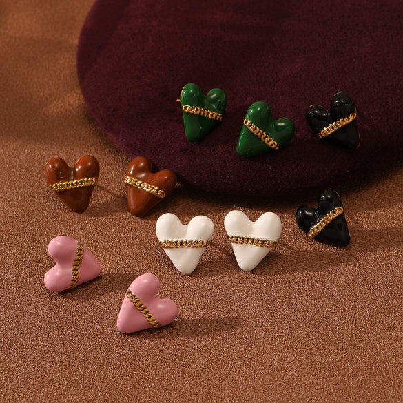 Wholesale Stainless Steel Heart Shape Electroplated Stud Earrings For Women Fashion Style