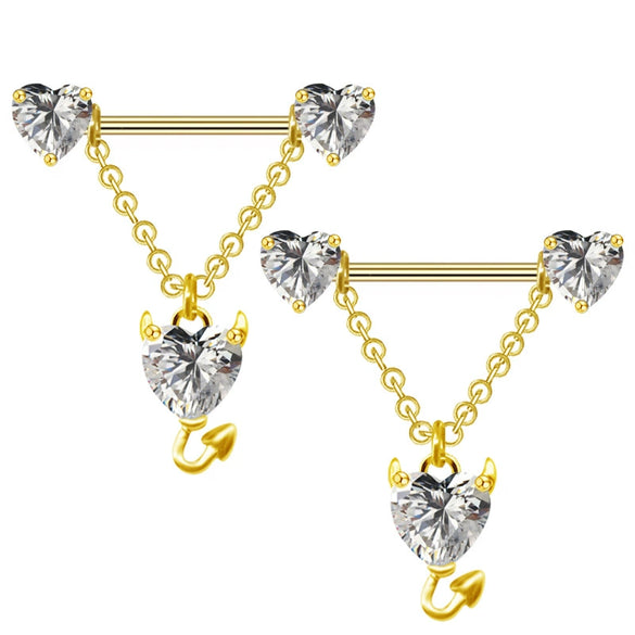 Wholesale Stainless Steel Heart Shape Electroplating Little Devil Horn Chain Pendant Jewelry For Unisex