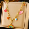 Wholesale Stainless Steel Heart Shape Fashion Oil Dropping Love Rainbow Hat Pendant O Chain Necklace For Women With Electroplating