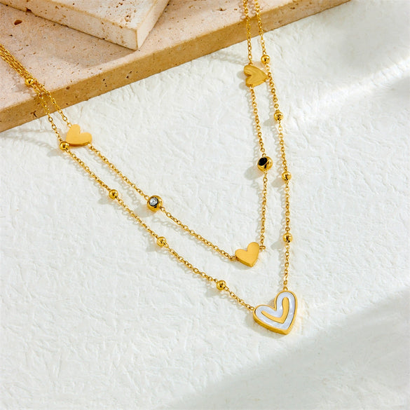 Wholesale Stainless Steel Heart Shape Fashion Simple Gold Plated Multi Layer O Chain Necklace