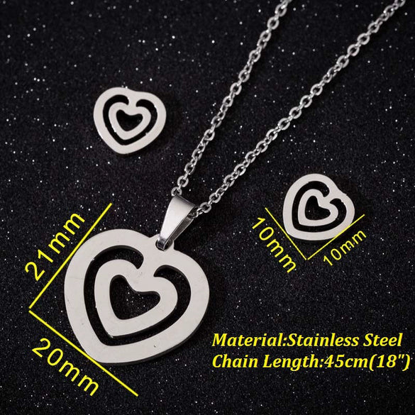 Wholesale Stainless Steel Heart Shape Light Luxury Style Jewelry Set With Electroplating Treatment Including Necklace And Earrings