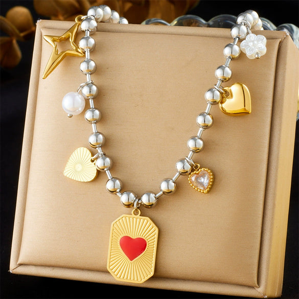 Wholesale Stainless Steel Heart Shape Love Bow Pendant Necklace For Women With Electroplating