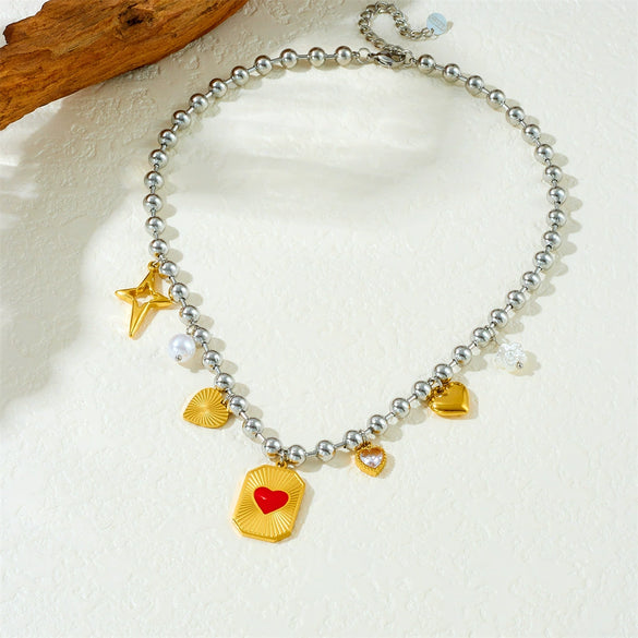 Wholesale Stainless Steel Heart Shape Love Bow Pendant Necklace For Women With Electroplating