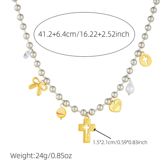 Wholesale Stainless Steel Heart Shape Love Bow Pendant Necklace For Women With Electroplating